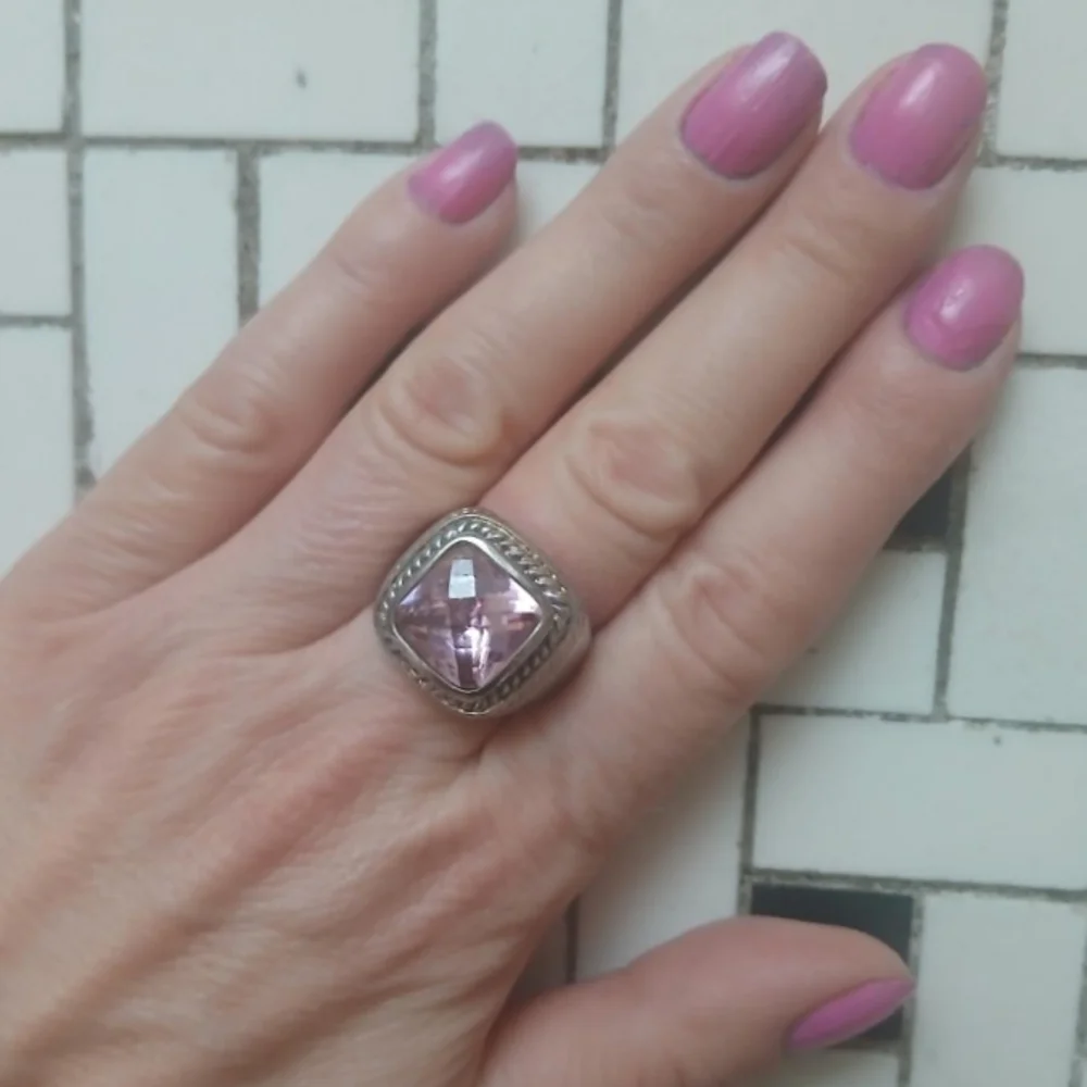 Elegant 1970s Vintage 925 Amethyst Gemstone Ring Size 7.5/8 Women's - Picture 3 of 4